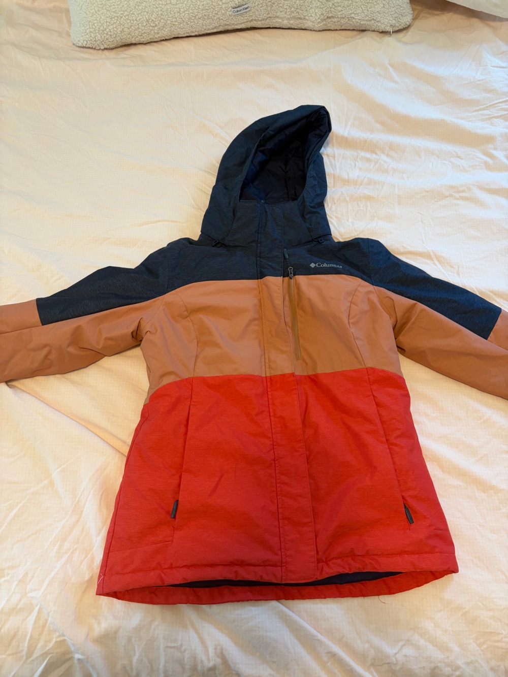 Columbia Navy and Teal Logo Ski Jacket - Blue, Salmon